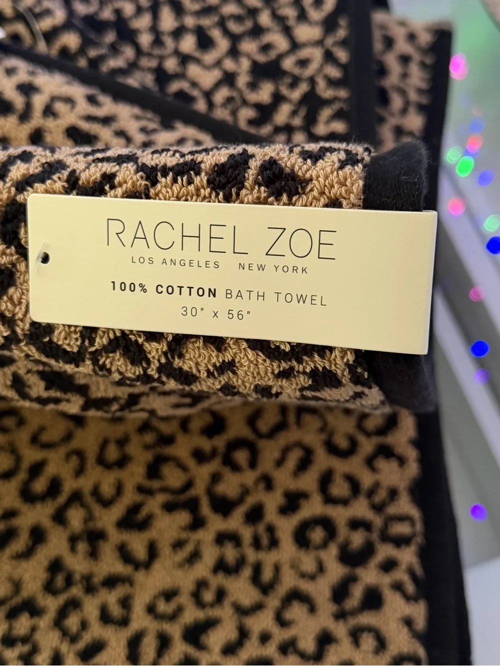 Rachel Zoe Luxe Classic Leopard cheetah animal Print bath towel 2 piece set